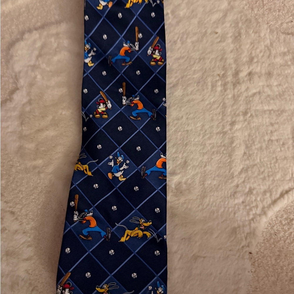 Disney Men's Navy Cartoon Baseball Silk Tie - Unbranded